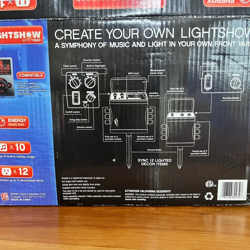 Gemmy Holiday Lightshow Music and Light Show Control Box System 12 Outlets 80232